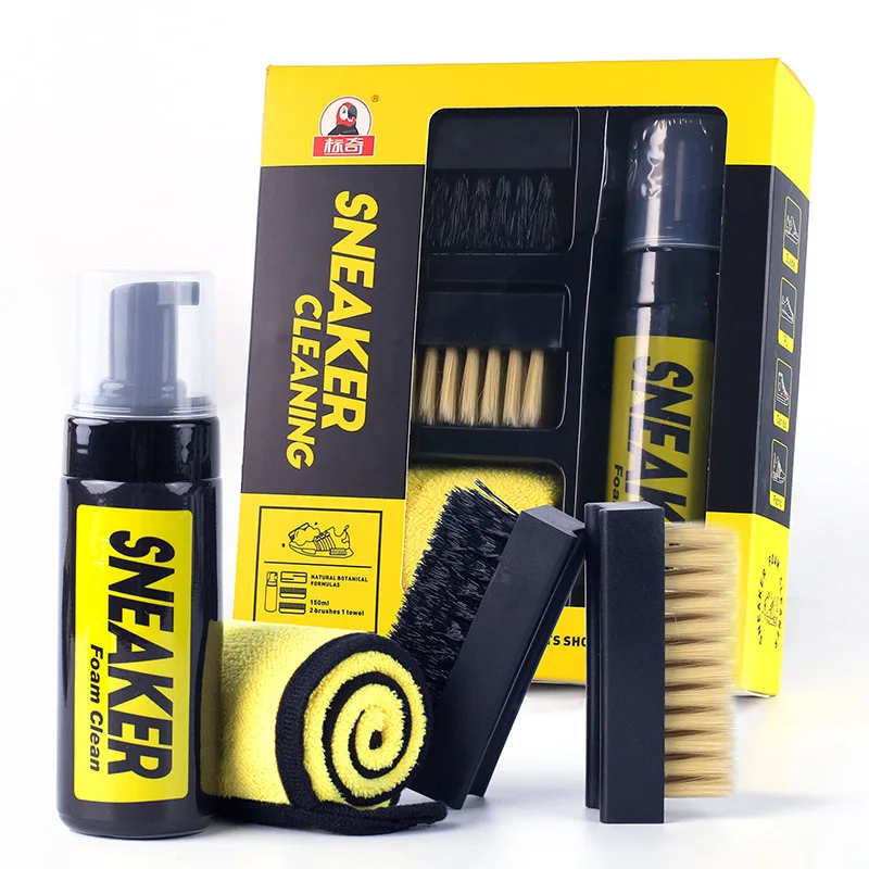 Sneaker Cleaning Kit - โฟมกันน้ํารองเท้าผ้าใบทําความสะอาด 150ML รองเท้าโฟมทําความสะอาดแห้งชุดแปรงรองเท้ารองเท้าผ้าทํางานบนรองเท้าสีขาว,หนังนิ่ม,Boot