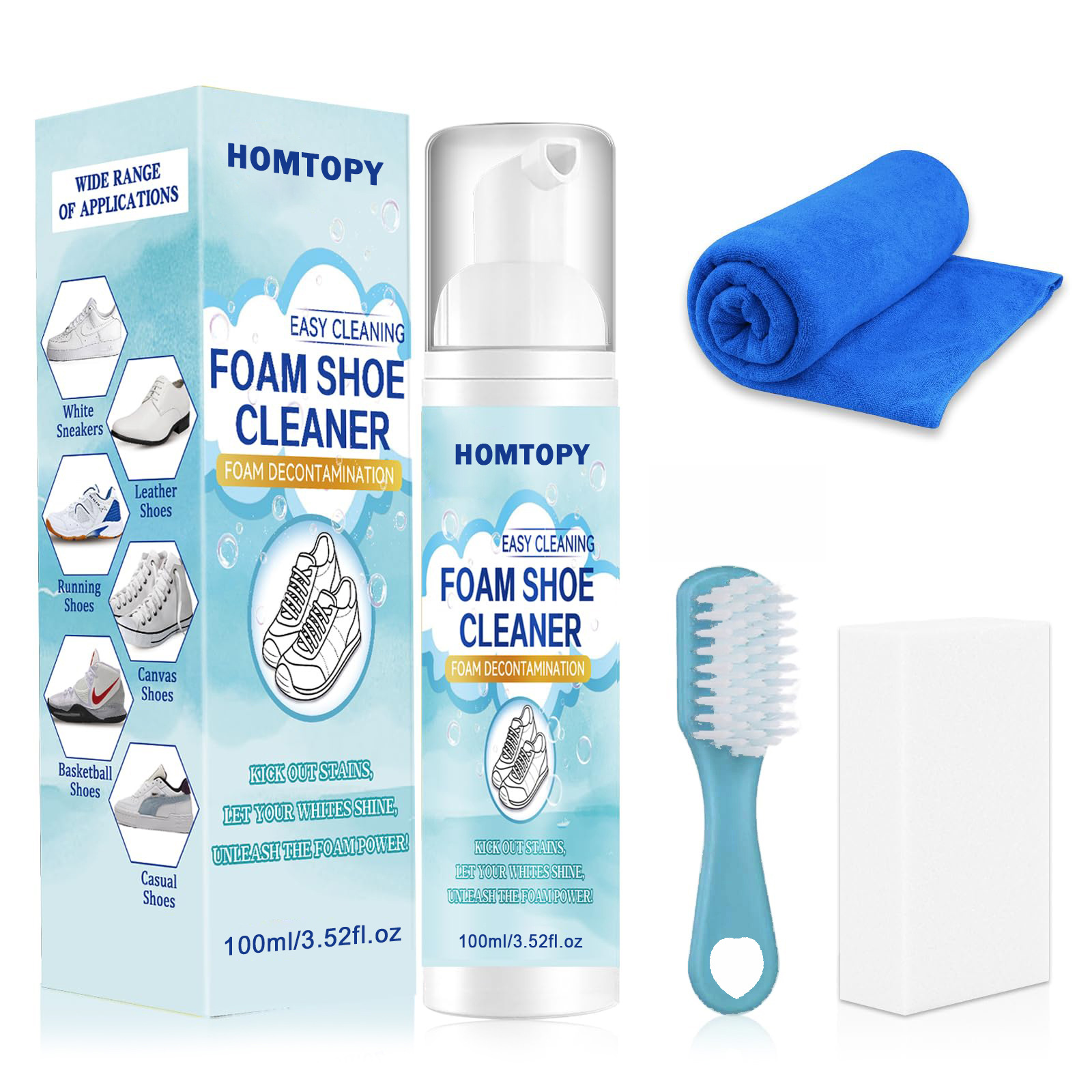 Sneaker Cleaning Kit - ชุดทำความสะอาดรองเท้า น้ำยาทำความสะอาดรองเท้าผ้าใบ ขจัดคราบสกปรก น้ำยาทำความสะอาดรองเท้าสีขาว 6.76 ออนซ์