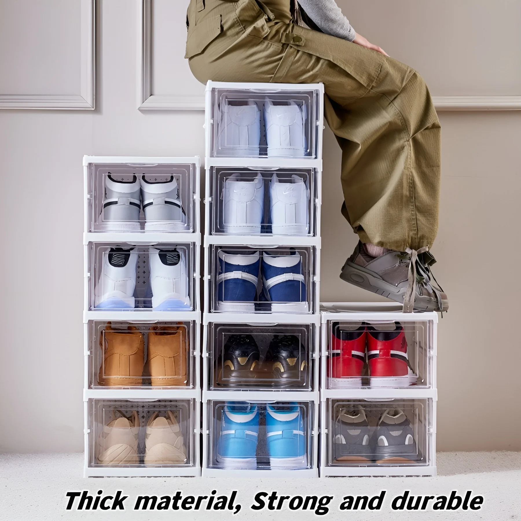 6 ชั้นกล่องรองเท้าพับได้โปร่งใ - Sneaker Care Shoe Box บทวิจารณ์และราคา